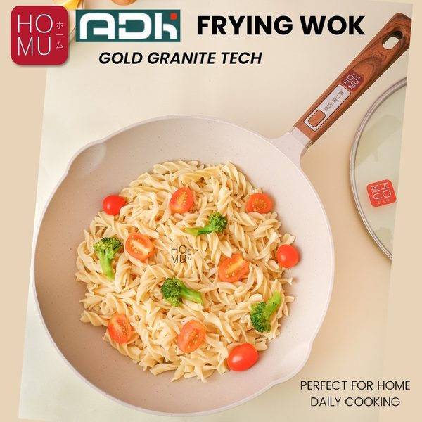 HOMU ADK WAJAN PENGGORENGAN ANTI LENGKET PANCI KUALI 30cm GOLD GRANITE NONSTICK FRYING PAN WOK