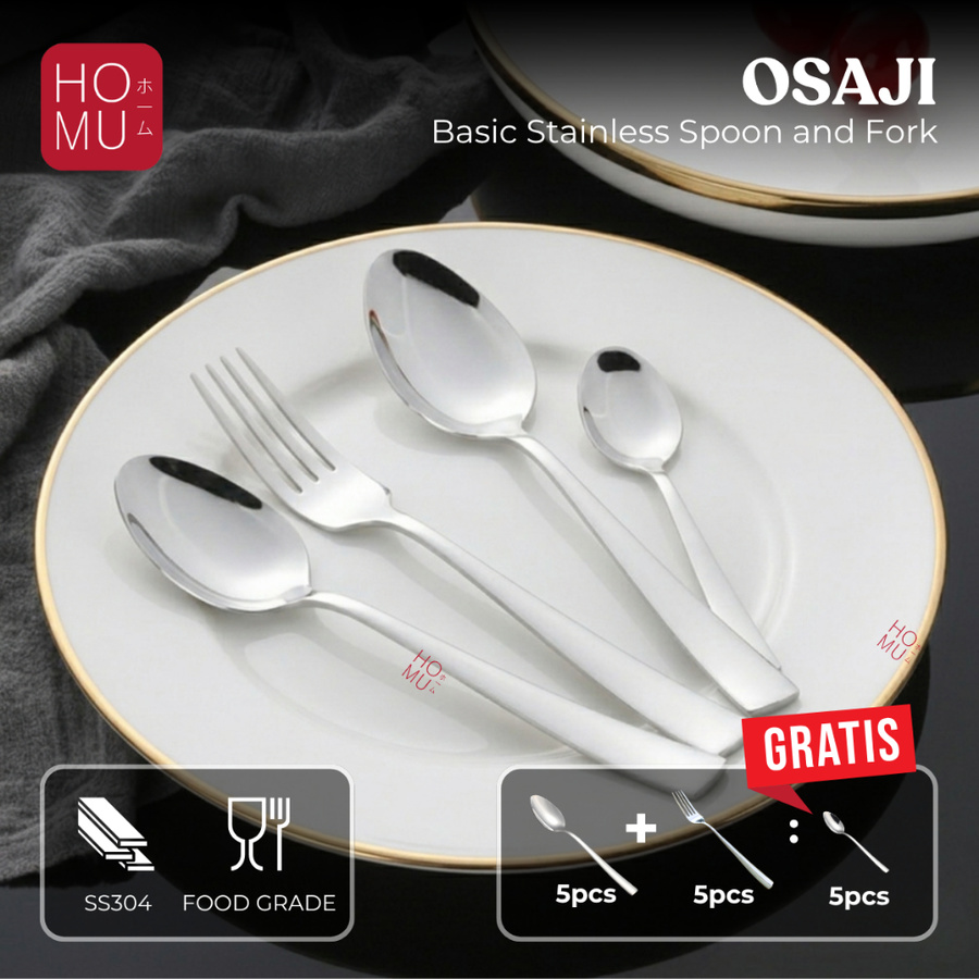 HOMU (BELI 10 GRATIS 5 SENDOK TEH) OSAJI Basic Stainless Spoon and Fork Sendok Makan & Garpu Stainless