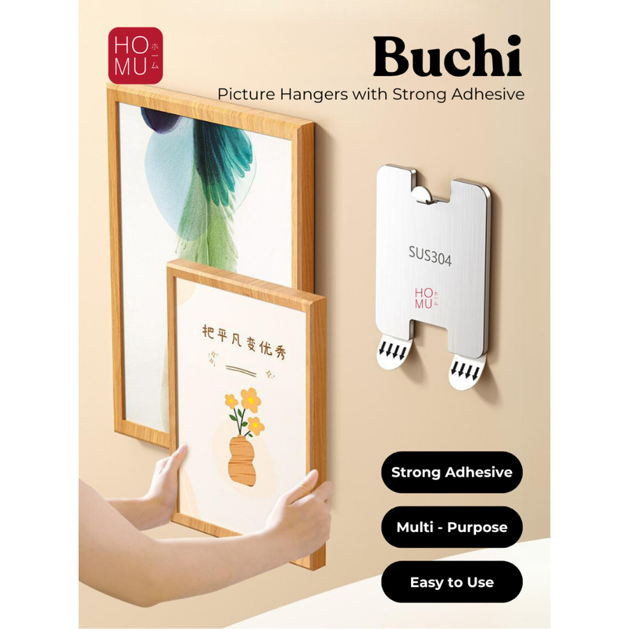 HOMU BUCHI Stainless Steel Kait Gantungan Frame Foto Tahan Karat Tanpa Paku Hanging Picture Hook