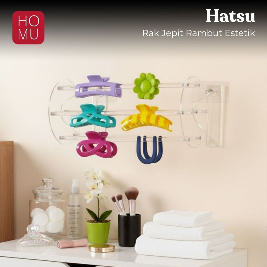 HOMU Hatsu Rak Jepit Rambut Bando Akrilik Putar 360° Display HeadClip Aksesoris Estetik Transparan
