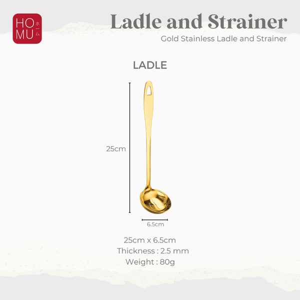 HOMU Hishaku Gold Stainless Soup Ladle Strainer Centong Sup Sendok Kuah Saringan HotPot warna Emas