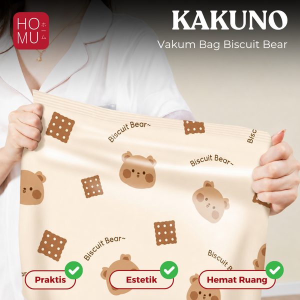 HOMU KAKUNO KAWAI Vakum Bag Kompresi Plastik Pakaian U-Living Motif Kartoon Praktis Hemat Ruang