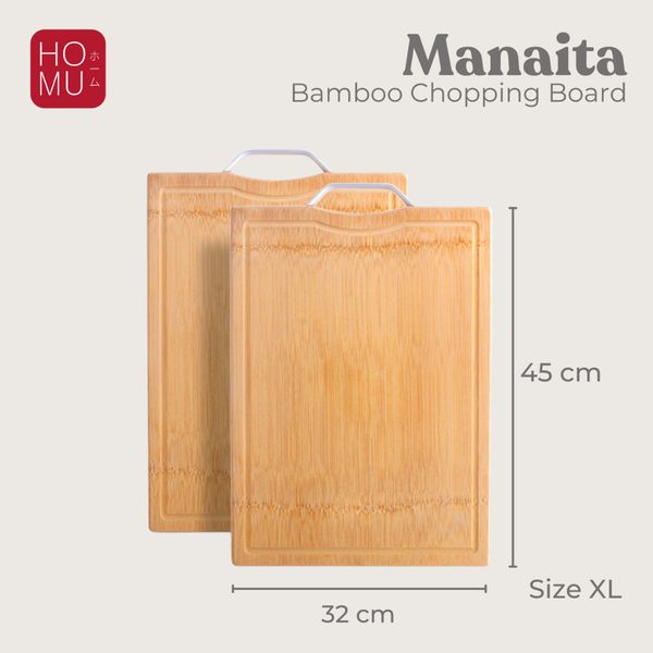 HOMU MANAITA Talenan Bambu Asli Natural Bamboo Chopping Board Anti Bakteri Berkualitas Handle Metal
