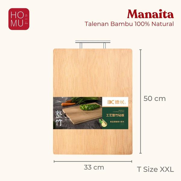 HOMU MANAITA Talenan Bambu Asli Natural Bamboo Chopping Board Anti Bakteri Berkualitas Handle Metal