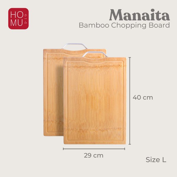 HOMU MANAITA Talenan Bambu Asli Natural Bamboo Chopping Board Anti Bakteri Berkualitas Handle Metal