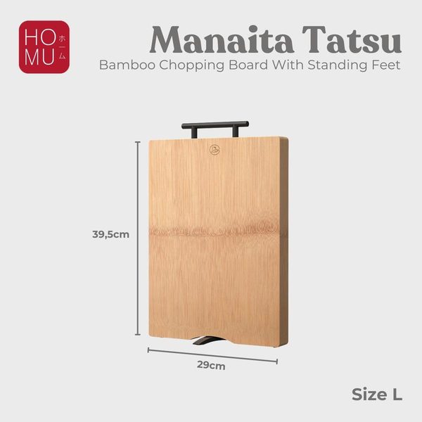 HOMU MANAITA TATSU Talenan Bambu Asli Dengan Kaki Natural Cutting Board with Exclusive Black Handle