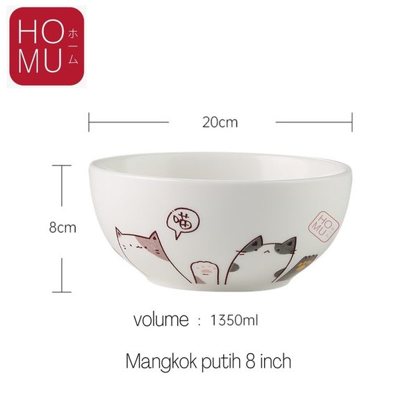 HOMU NEKO Piring Makan Keramik Motif Kucing Lucu Cute Ceramic Cat Drawing Bowl Plate