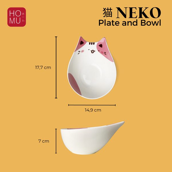 HOMU NEKO Piring Makan Keramik Motif Kucing Lucu Cute Ceramic Cat Drawing Bowl Plate