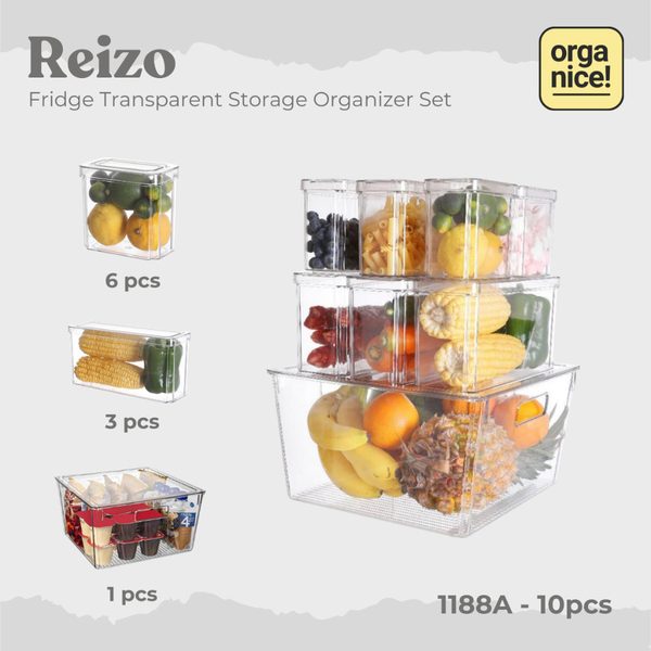 ORGANICE Organizer Kulkas Transparan Stackable Premium Kotak Penyimpanan Buah Sayur Serbaguna
