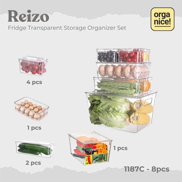 ORGANICE Organizer Kulkas Transparan Stackable Premium Kotak Penyimpanan Buah Sayur Serbaguna