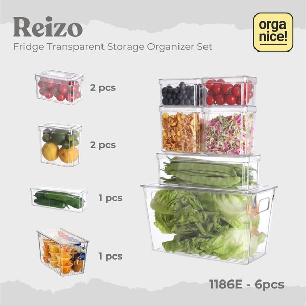 ORGANICE Reizo Premium Transparent Fridge Organizer Set Kotak Penyimpanan Kulkas Transparan Storage