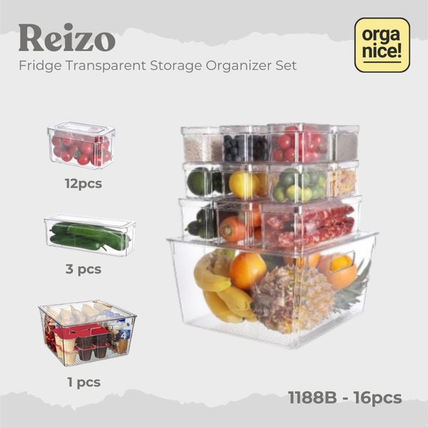 ORGANICE Reizo Premium Transparent Fridge Organizer Set Kotak Penyimpanan Kulkas Transparan Storage