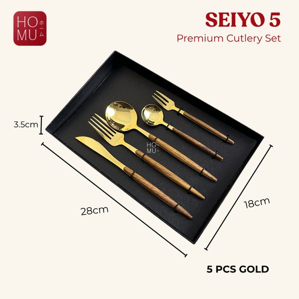 HOMU SEIYO Set Alat Makan Stainless Steel Premium Sendok Garpu Pisau & Teh Dengan Gift Box Eksklusif