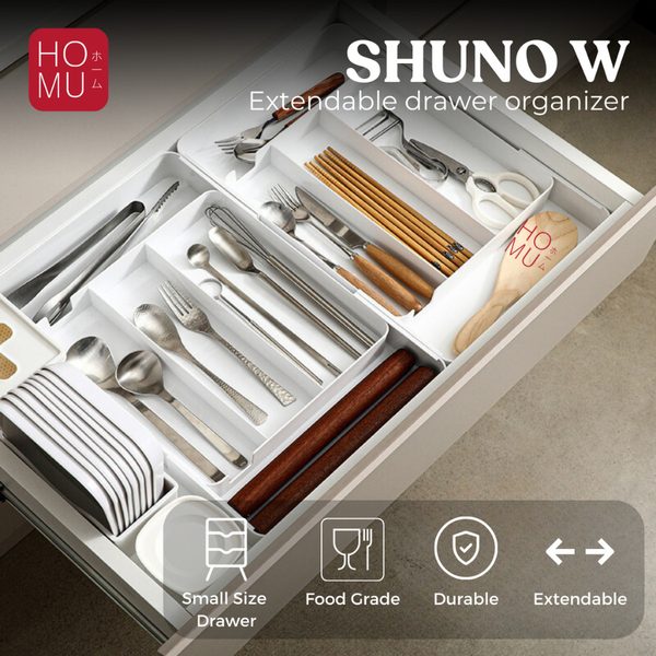 HOMU SHUNO W Extendable Drawer Organizer Rak Penyimpanan Laci Sendok Garpu dan Peralatan Makan