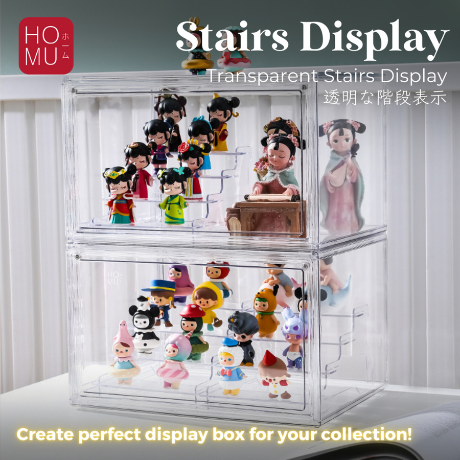 HOMU Stairs Display Transparent Acrylic Action Figure Stand 4 Susun Tingkat Rak Pajangan Akrilik