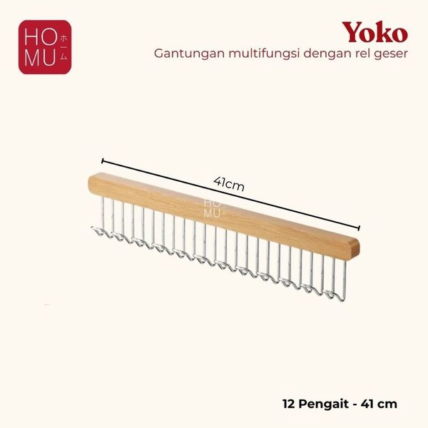 HOMU YOKO Retractable Hook Gantungan Kapstok Tarik Multifungsi Rel Geser Lemari Pakaian Dapur Kantor
