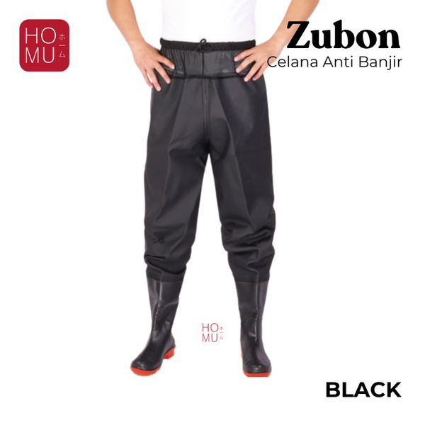 HOMU ZUBON Sepatu Celana Boots Kolam Ikan Panjang Trousers Lentur Anti Air Pinggang Karet Ikat PVC