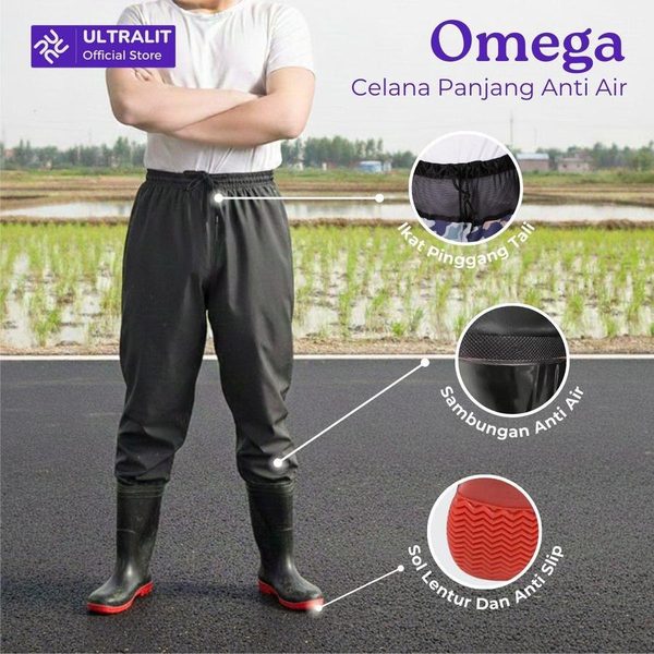 HOMU ZUBON Sepatu Celana Boots Kolam Ikan Panjang Trousers Lentur Anti Air Pinggang Karet Ikat PVC
